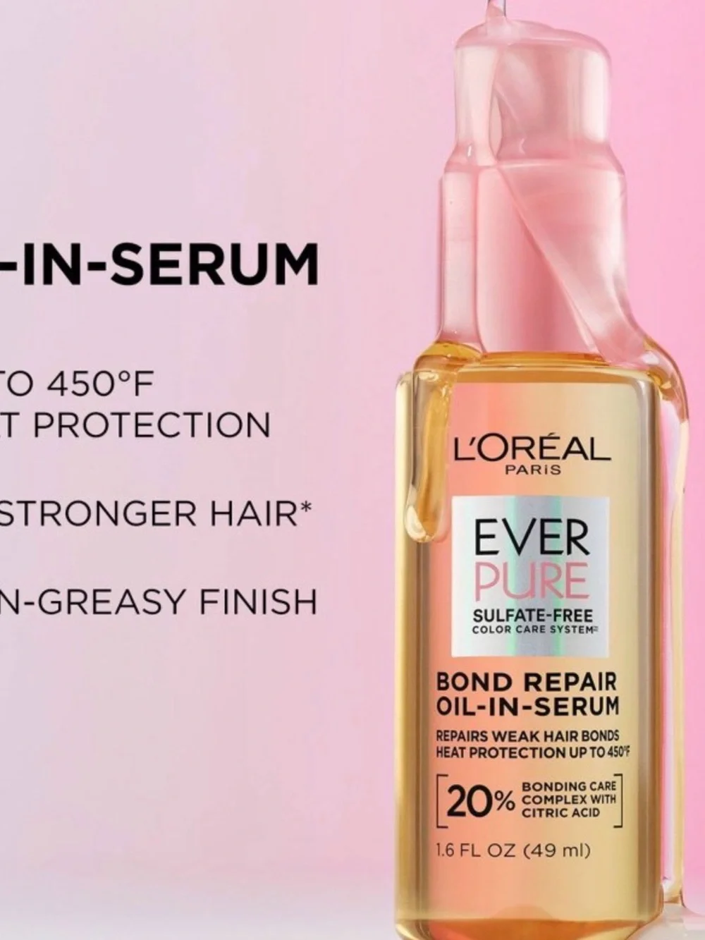 L'Oreal Ever Pure Bond Repair+ Oil-In-Serum - Yellow Bottle with Pink Cap